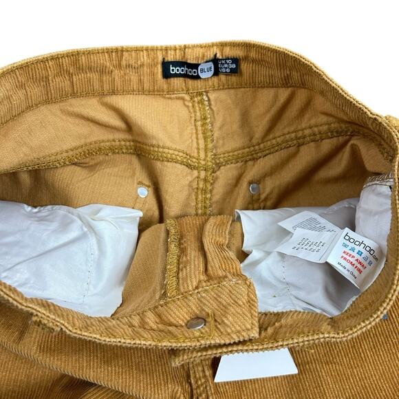 🆕 Boohoo Corduroy Pants Womens Size 6 Cords Split Hem Mustard Tan High Rise - Picture 8 of 14